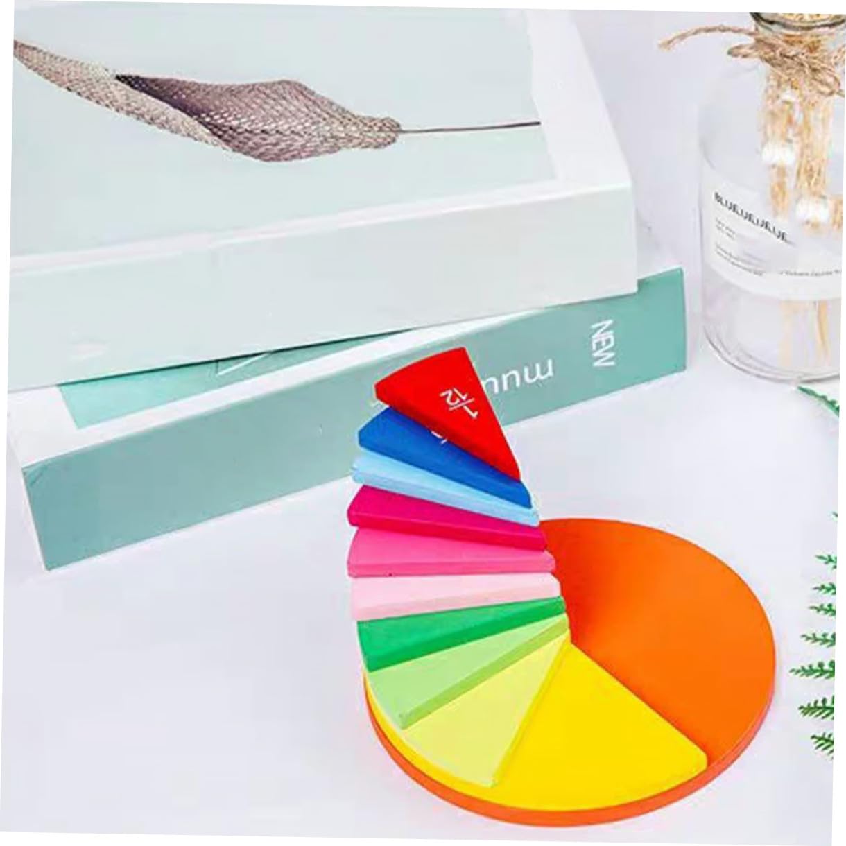 WOONEKY Juego Educativo de Madera en Forma de Disco para Aprender Fracciones, Tablero Didáctico Divertido para Estudiantes Visualización Clara