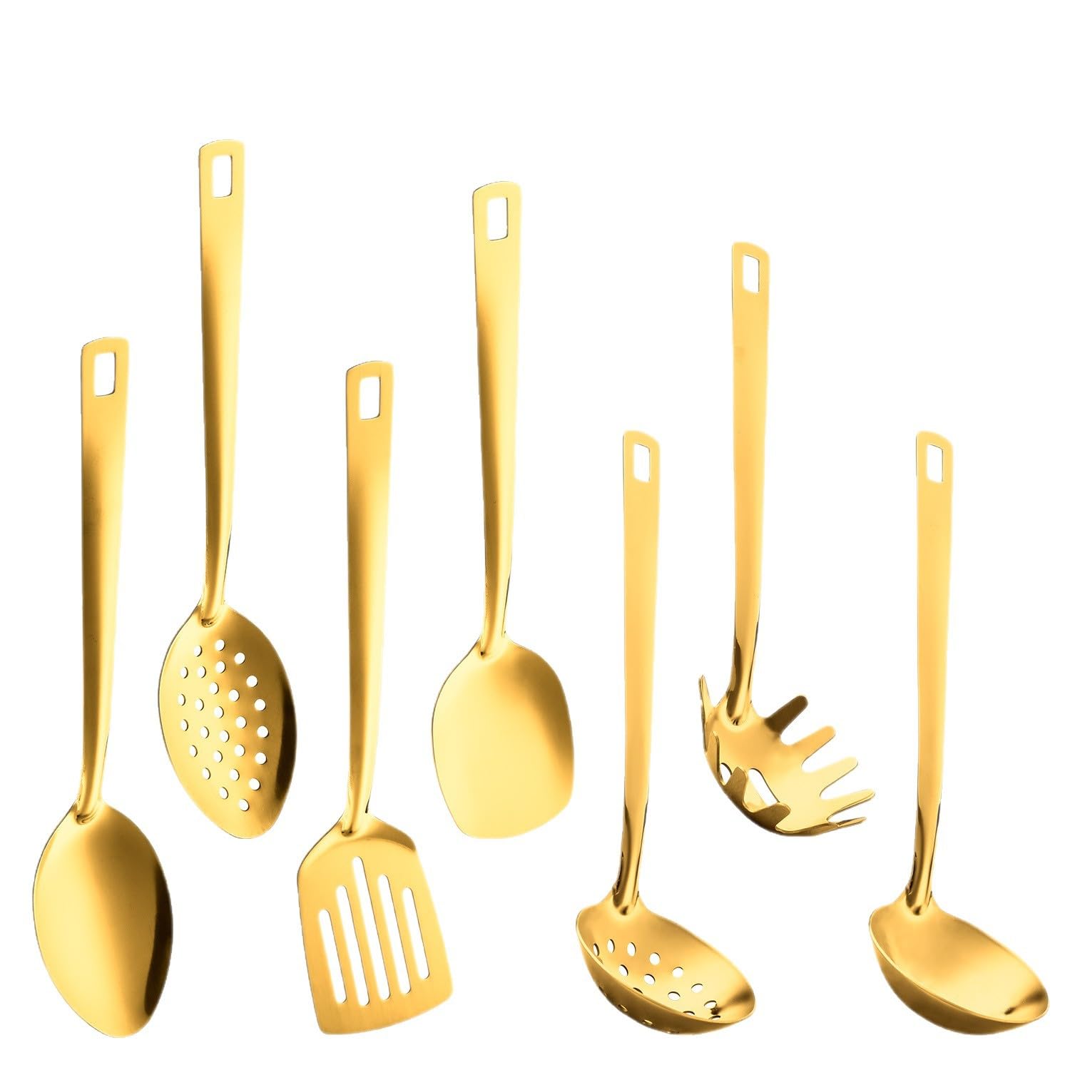 Juego De 7 Pequeñas Espumaderas Doradas Acero Inoxidable Formas Diferentes Para Sopa De Pollo Ensalada Huevo Frito Arroz Salteado
