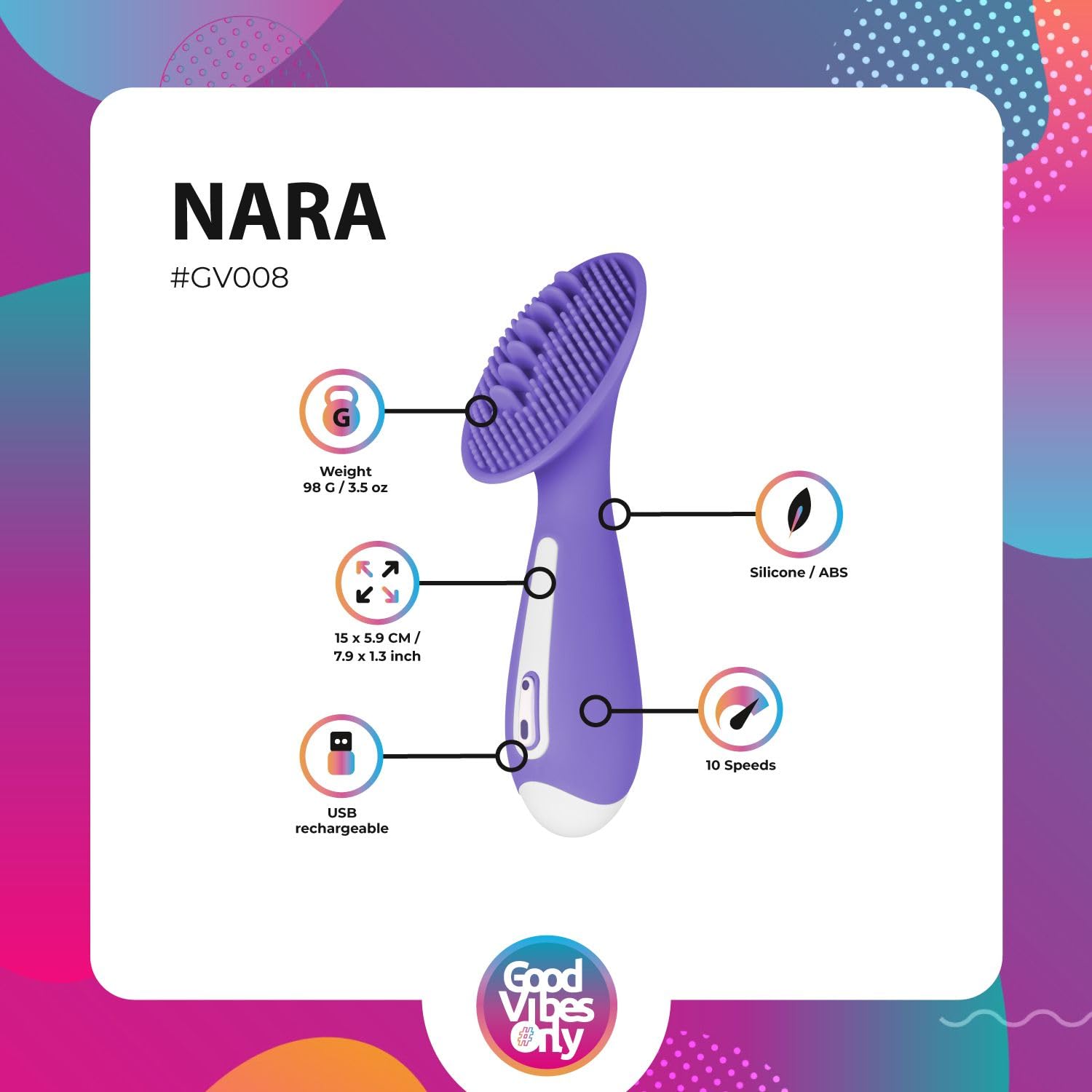 Good Vibes Only Stimolatore Clitorideo Nara (10 modalità) Lingua Vibratora • Vibratore Sessuale per Donna • 10 modalità, incluso caricatore USB, viola
