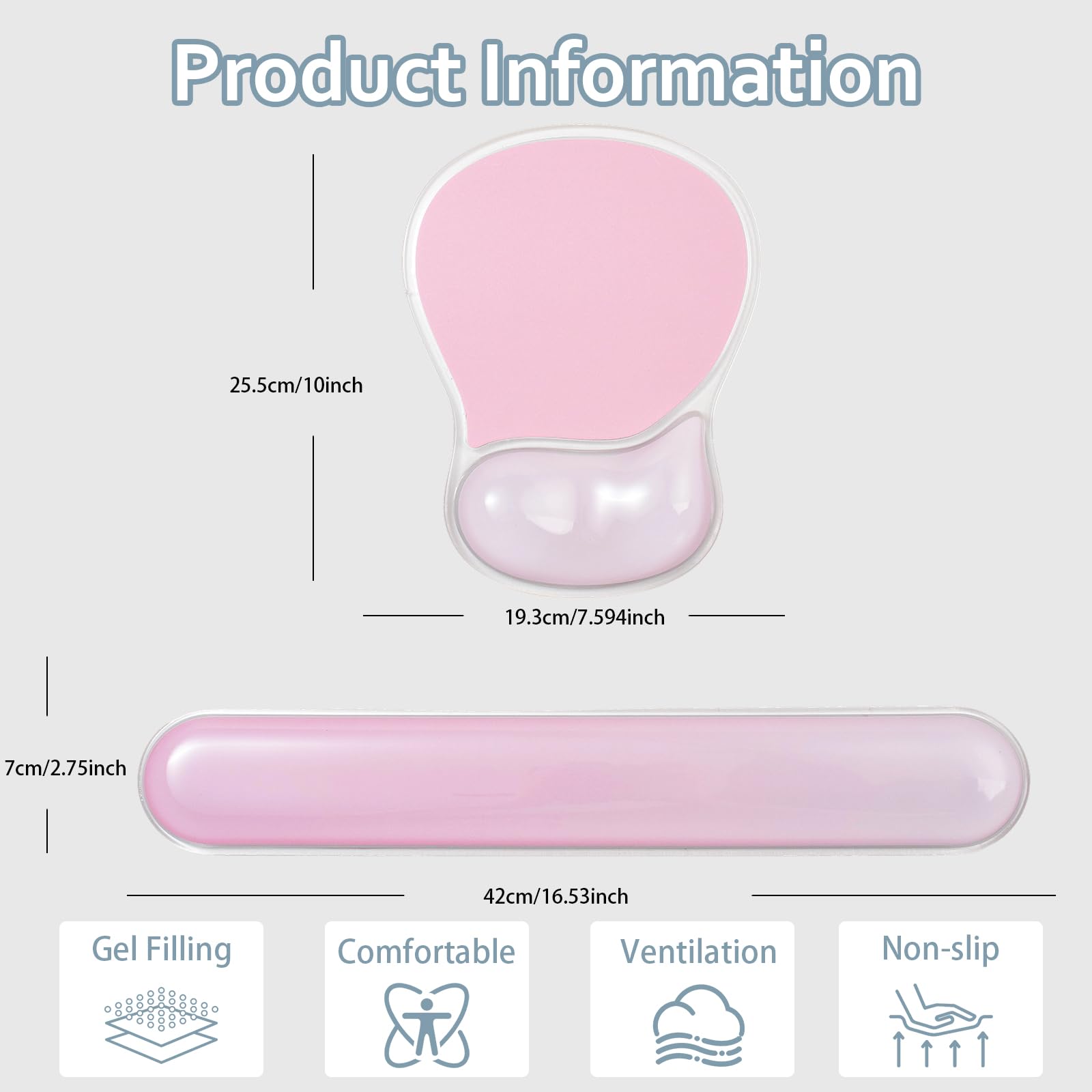 Poggiapolsi in gel rosa per tastiera e mouse – Tappetino ergonomico per