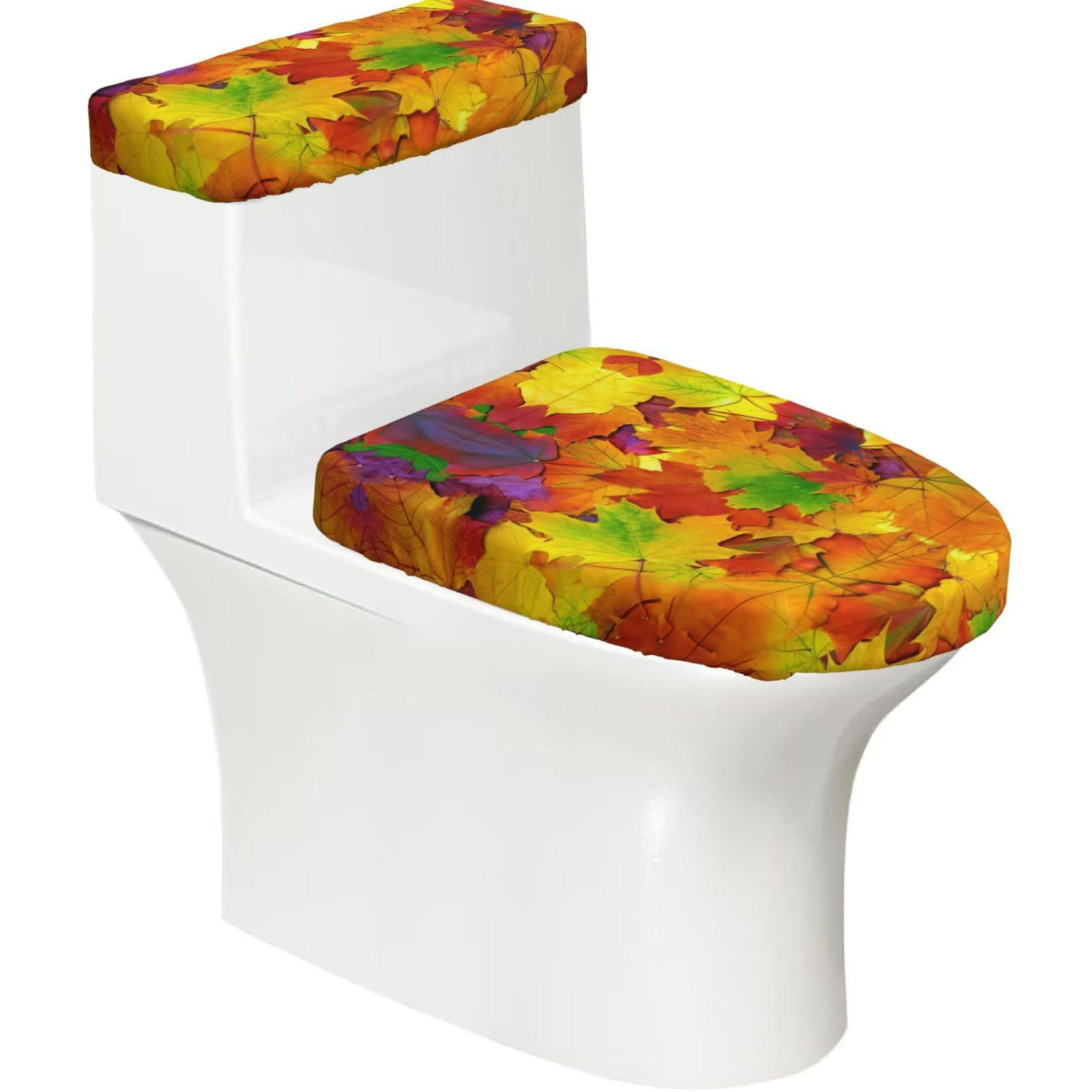 Autumn Leaves of Maple 2-Piece Toilet Seat Cover Set with Tank Lid - Elastic for U-Shape & Elongated - Bathroom Decor