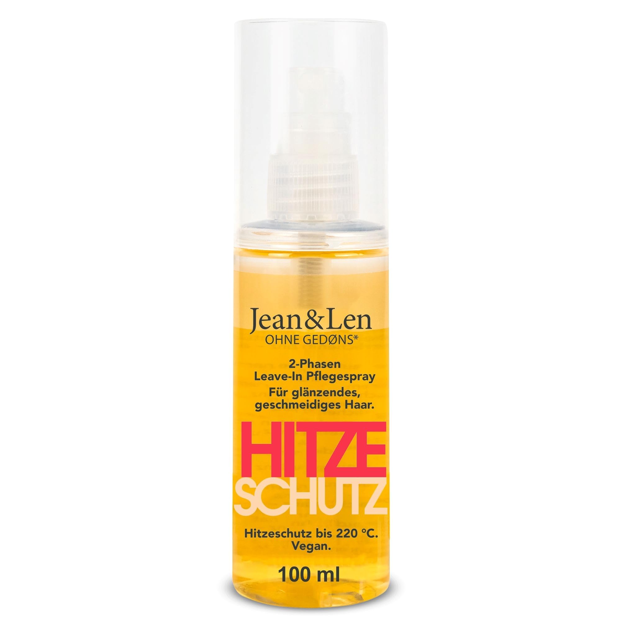 Jean & Len Hitzeschutz 2-Phasen Leave-In Spray, für jeden Haartyp, schützt das Haar vor Hitzeschäden bis 220°C, Anti-Frizz-Formulierung, Heat Protection Spray, ohne Parabene & Silikone, vegan, 100 ml