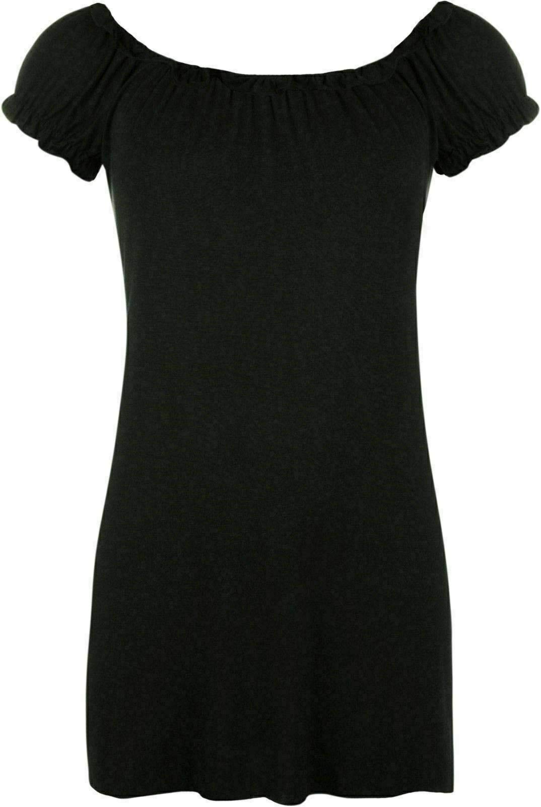 FAIRY BOUTIQUE Ladies Off Shoulder Gathered T Shirt Tops Womens Gypsy Boho Ruched Elasticated Stretch Top Black