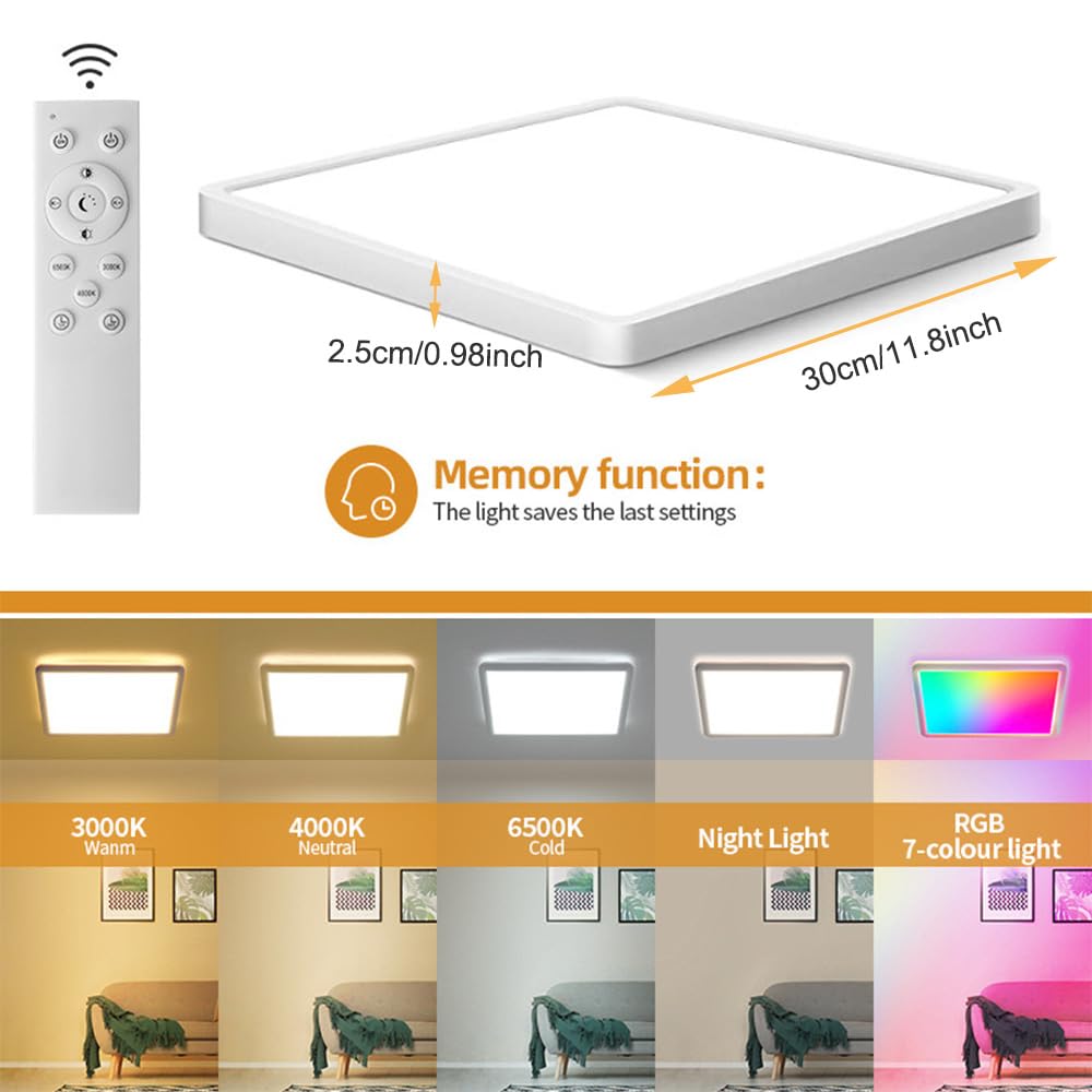 24W LED Plafondlamp RGB APP Dimbaar met Afstandsbediening Kleurvariaties Rond WIFI Bluetooth Plafond Lamp RGB 2700K-6500K Compatibel Alexa Google Home voor slaapkamer, keuken, woonkamer, 30cm