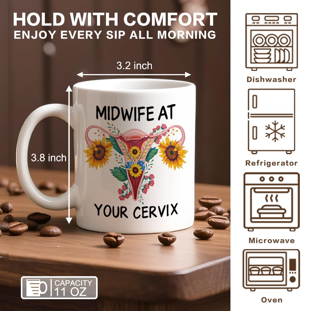 Midwife at Your Cervix Coffee Mug, Medical Themed Humor Saying Gifts for Midwife Nurse Birth Worker, Appreciation Thank You Birthday Graduation Gifts for Labor Delivery Nurse Birth Attendant