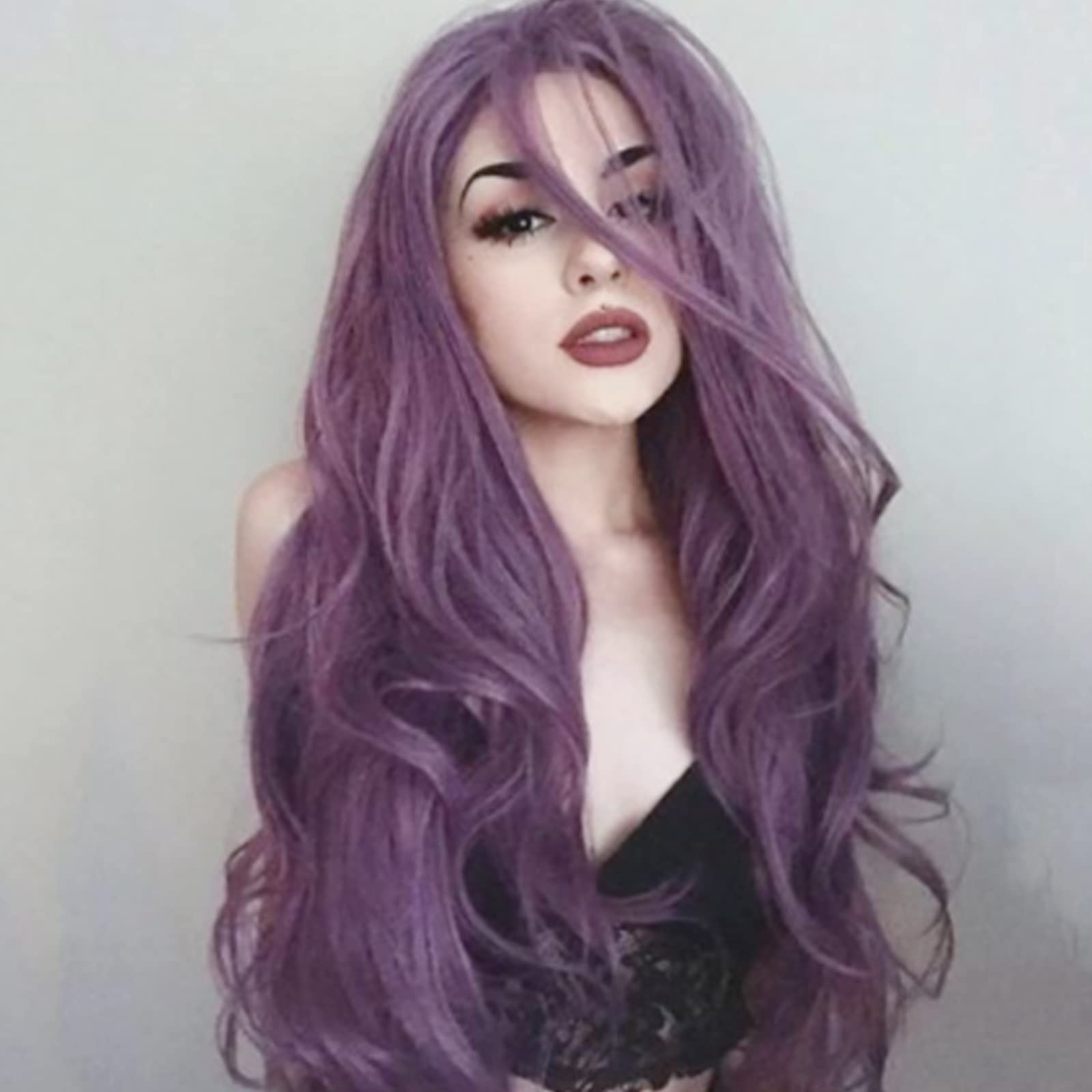 Perruque synthétique violette longue pour masquer les cheveux fins - 8