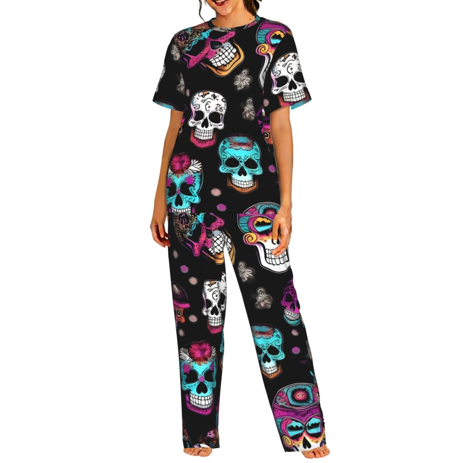 Pijama de mujer con estampado Sugar and Skulls de manga corta 8