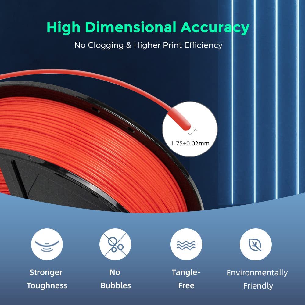 FLASHFORGE ABS PRO Filamento per stampante 3D, filamenti tenaci e resistenti al calore, bobina da 1 kg (2,2 libbre), precisione dimensionale +/- 0,02 mm, filamento ABS forte e durevole (Rosso)