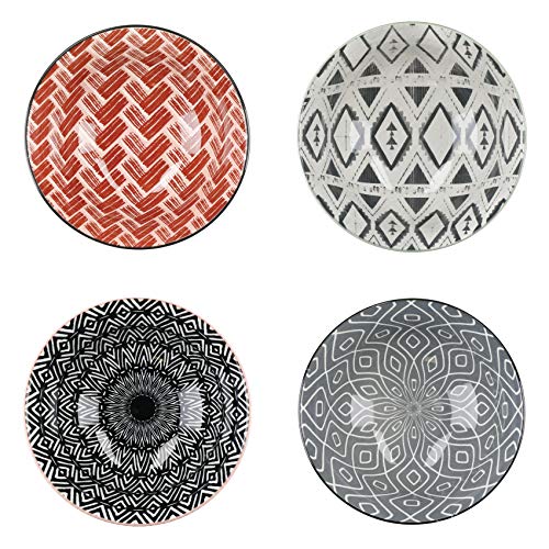 KitchenCraft 4er-Set Schüsseln, spülmaschinen- und mikrowellengeeignet, gemusterte Keramikschüsseln für Lebensmittel oder zur Dekoration… – Ansicht 2