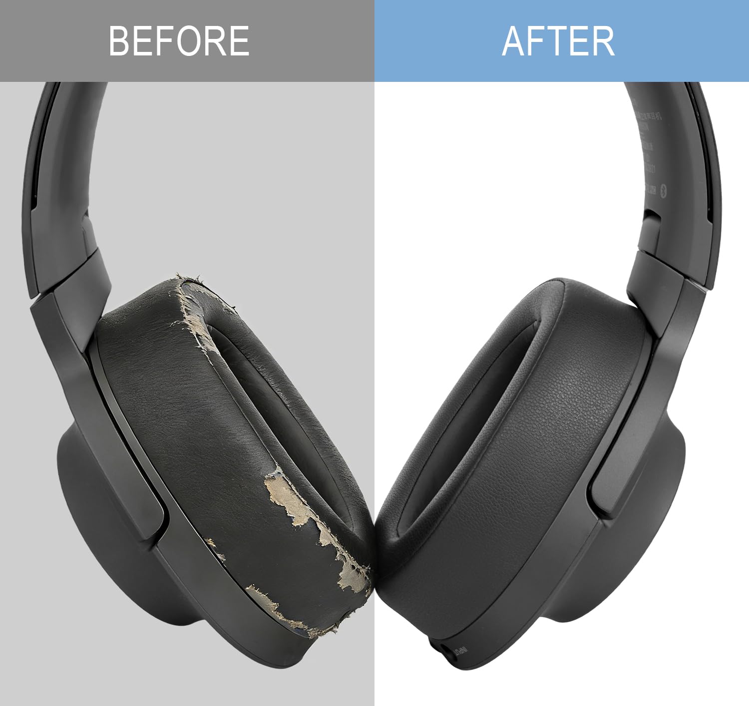 Almohadillas de repuesto para auriculares Sony WH-H900N/MDR-100ABN con piel proteica más suave, espuma viscoelástica de aislamiento de ruido superior, grosor añadido (negro)