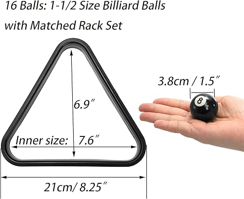 Miniatura 2 de TOPZEA Juego de bolas de billar tamaño pequeño, juego de bolas de billar de 1-12 pulgadas, juego completo de 16 bolas con estante para billar para