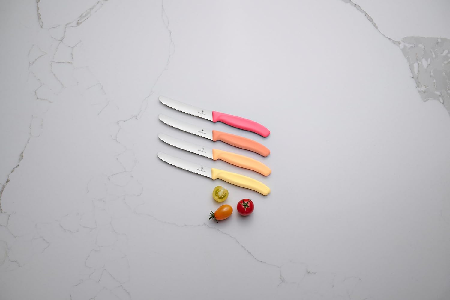 Victorinox Swiss Classic, Tomato-Bread Knife Set, 4-pieces, sharp blade, serrated edge, 4.3 Inch, stainless steel, Blush, Orange, Peach, Yellow