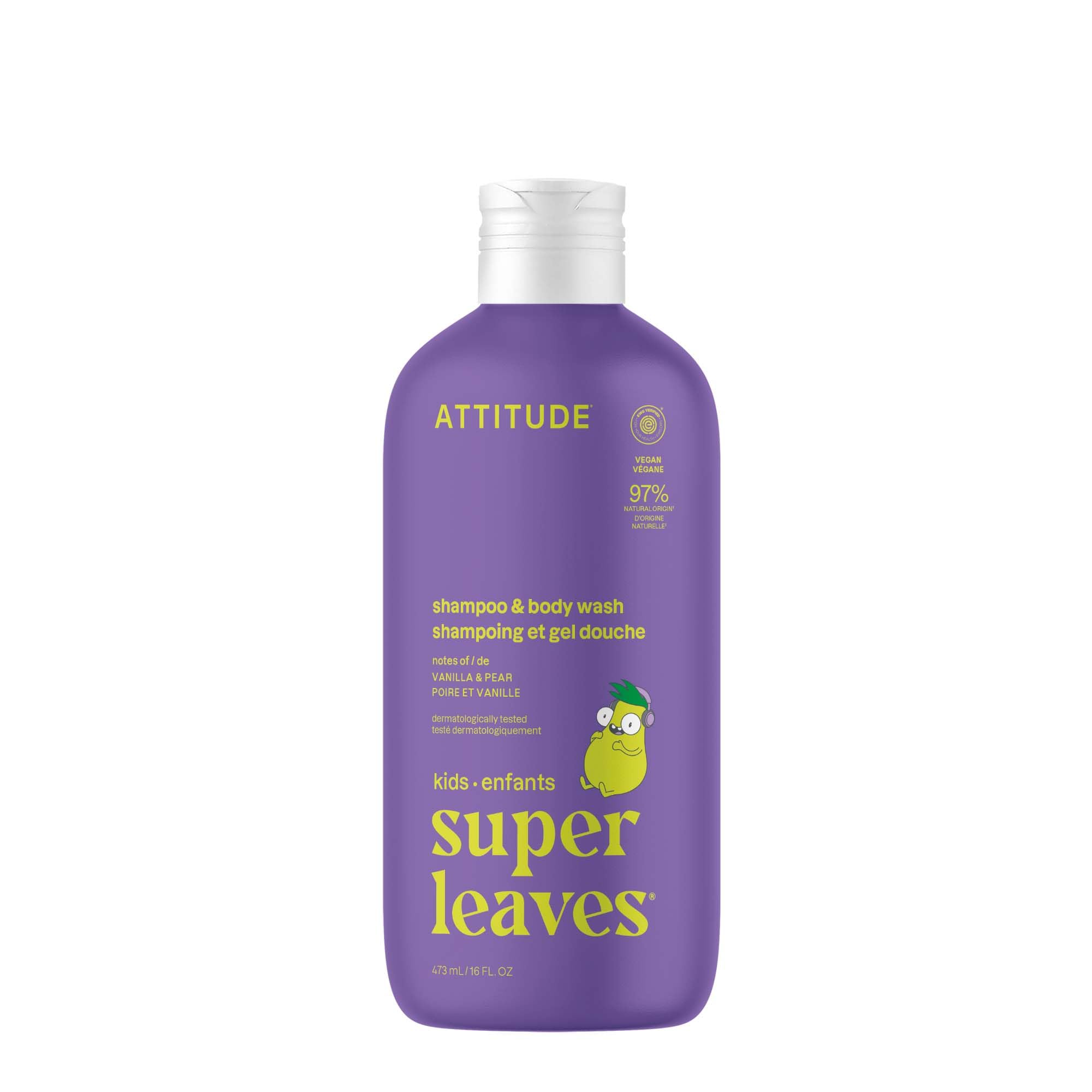 ATTITUDE Shampoo and Body Wash for Kids, EWG Verified Hair and Body Cleanser, Dermatologically Tested Soap, Plant and Mineral Based Bath Products, Vegan, Vanilla and Pear, 946 mL