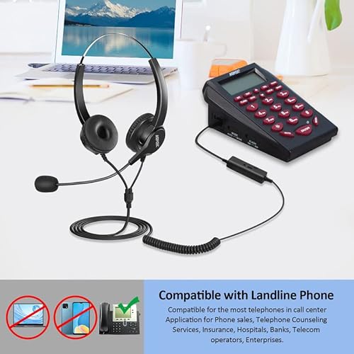 image for AGPTEK Hands-Free Call Center Noise Cancelling Corded Binaural Headset