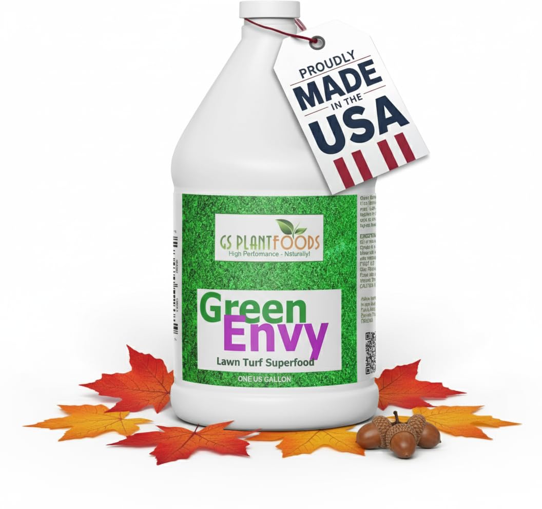 GS Plant Foods Green Envy Liquid Lawn Food – Fall & Winter Lawn Prep Fertilizer for Strong Roots and Resilient Grass, Suitable for Organic Growing (1 Gallon)