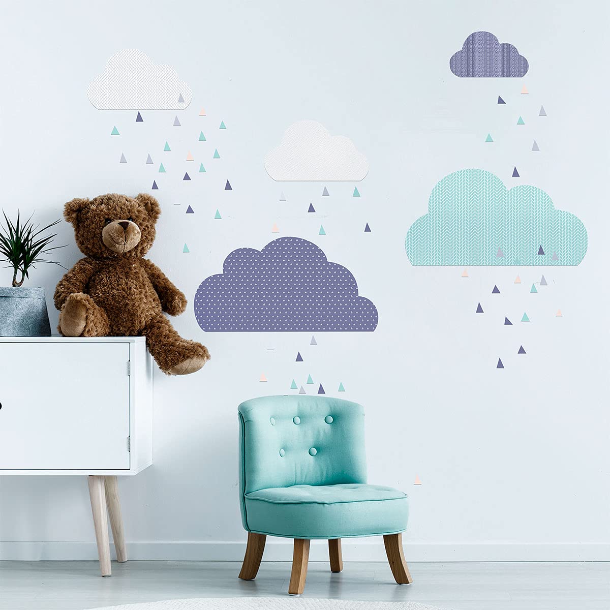 Adhesivo decorativo para pared infantil, diseño de nubes escandinavos, 60 x 70 cm