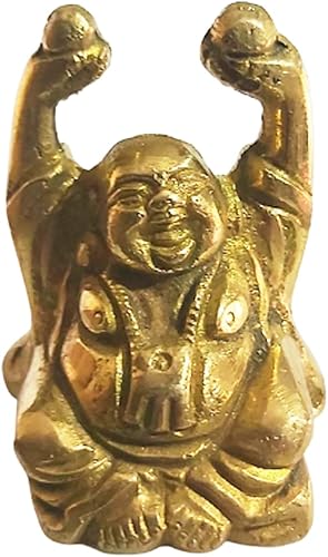 PARIJAT HANDICRAFT Figuras de estatua de Buda sonriente de latón, escultura colectiva, decoración del hogar, figura coleccionable para decoración