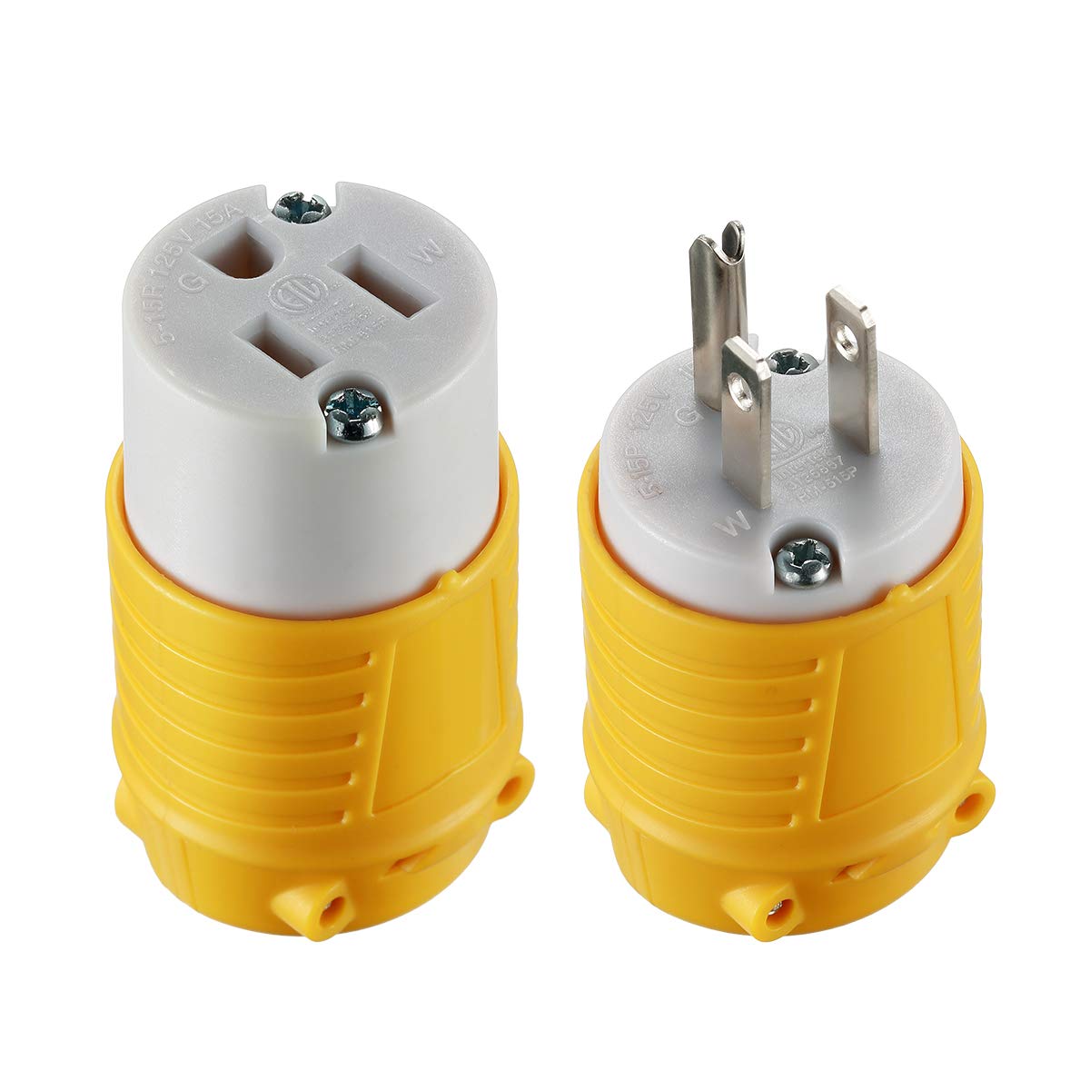 Miady Extension Cord Ends Male and Female, 15 Amp 125 Volt Heavy Duty Replacement Plug & Connector Set, Straight Blade Plugs Grounding Type/ETL Listed (5 Set)