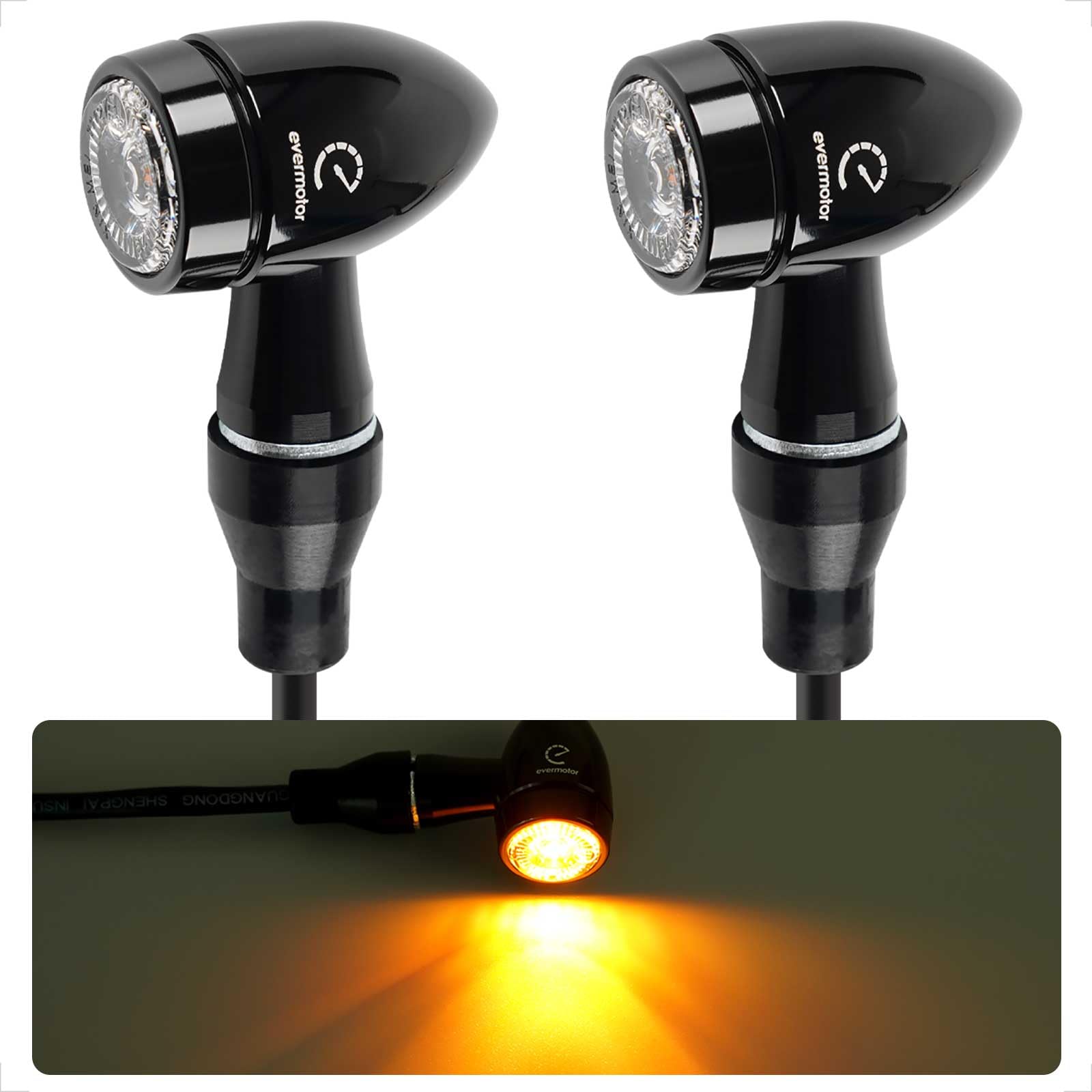 evermotor Universal CNC 12V 2 Stück E32 LED Blinker Motorrad,Mini Bullet Aluminiumschale IP67 Wasserdicht E geprüft