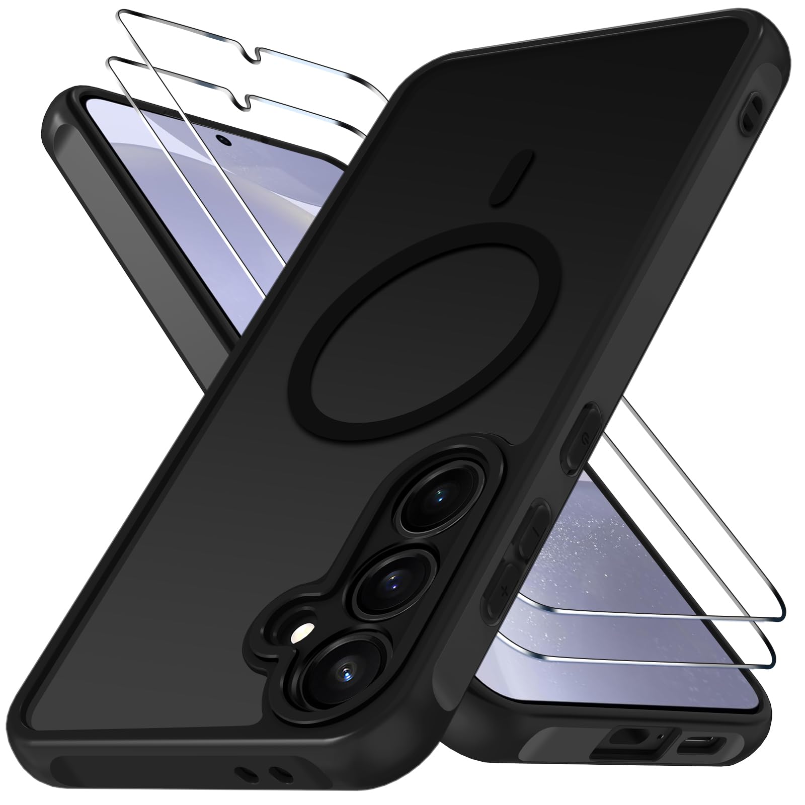 ivoler für Samsung Galaxy S25 Hülle, 1 Magnetisch Handyhülle mit 2 Stück Panzer Schutz Glas, [Kompatibel mit MagSafe] [Militärischer Schutz] Stoßfest Transparent Schutzhülle Klar Durchsichtige Case