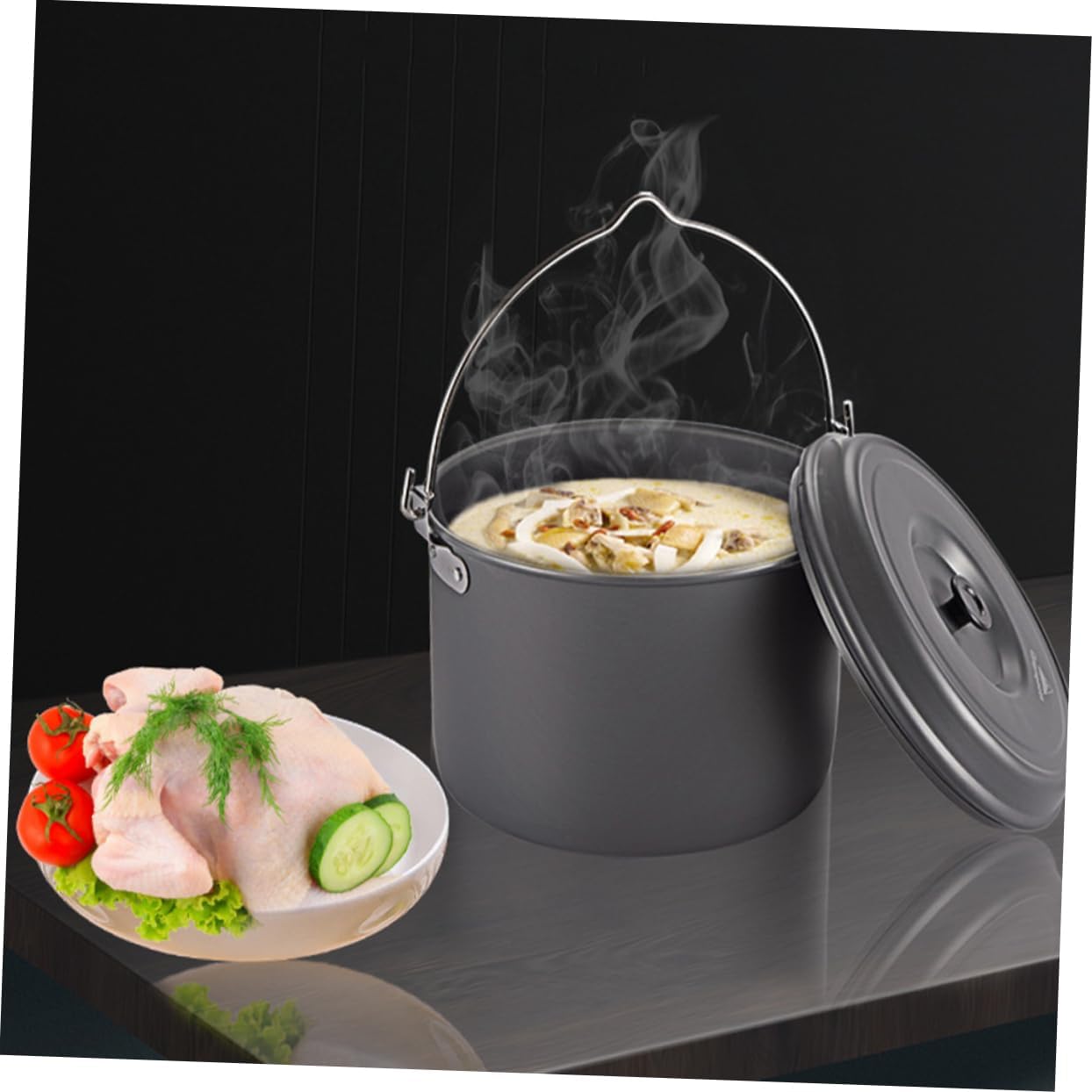 UPKOCH Portable Camping Pot Alumina Pot for People Non-Stick Handle Hiking Cookware