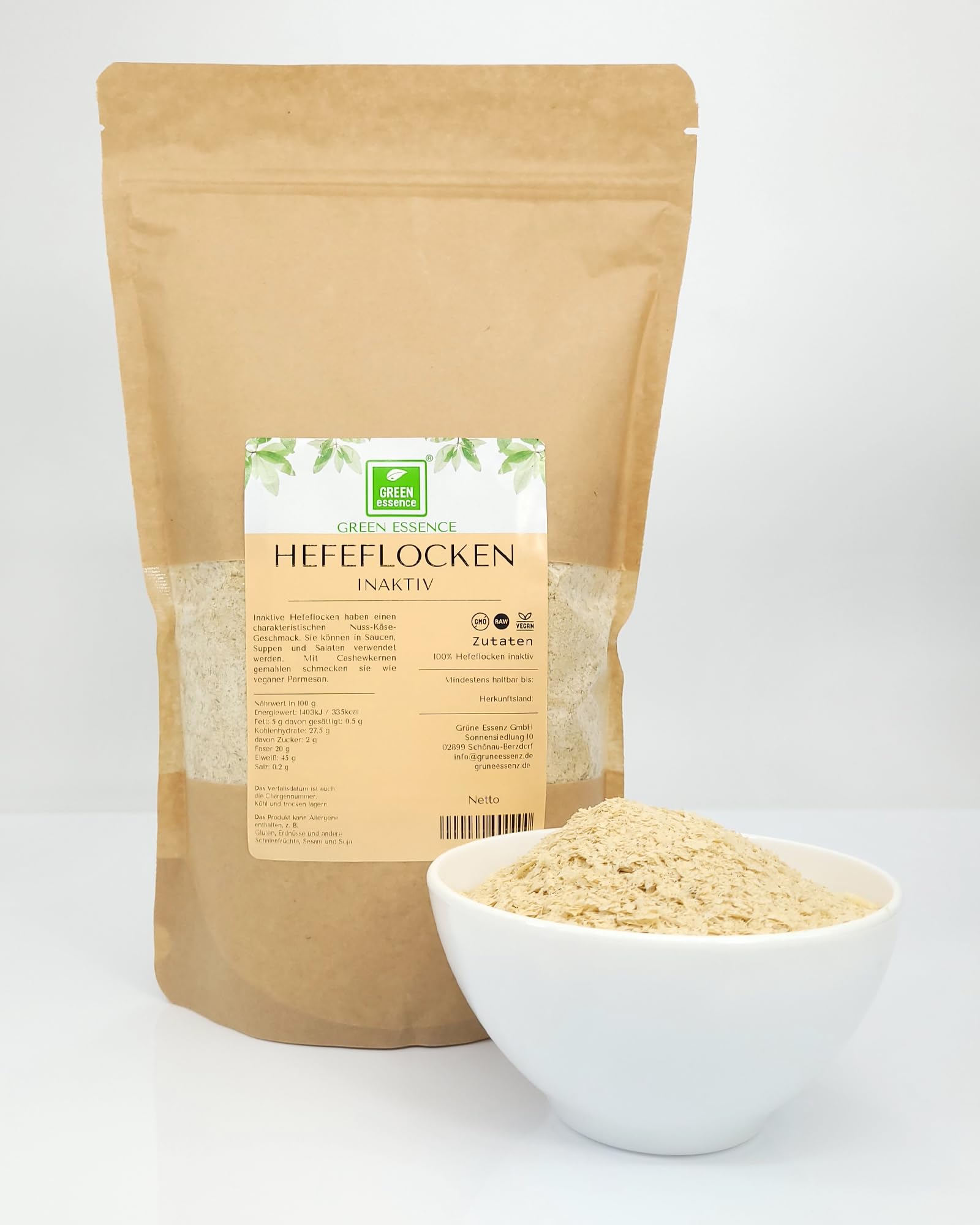 Inaktive Hefeflocken 1Kg von Green Essence - Nuss Käse Geschmack - vegan - zum Kochen, Backen - Alternative für Käse - Hefe Flocken Premium Qualität (2x 500 Gramm)