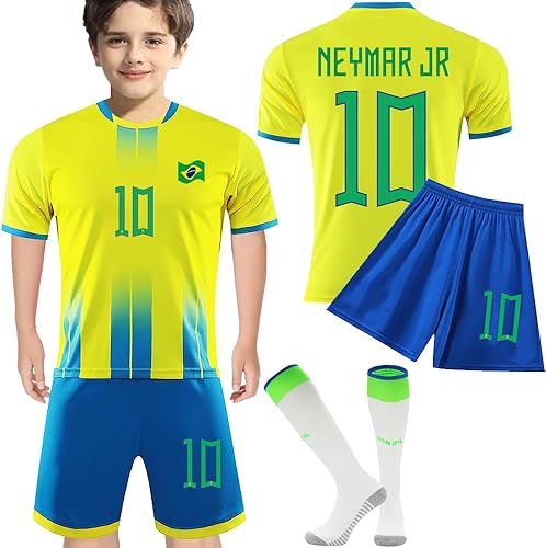 Casmyd Brazil Soccer Jersey+Shorts Kids 2022 World Cup NeyMARR #10 Football Jersey Set Sports Fan Shirts for BoysGirls