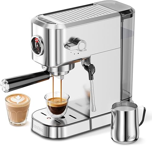 Máquina de café expreso de 20 bar, compacta con espumador de leche, cafetera de acero inoxidable para capuchino y leche, tanque de agua de 42 onzas,