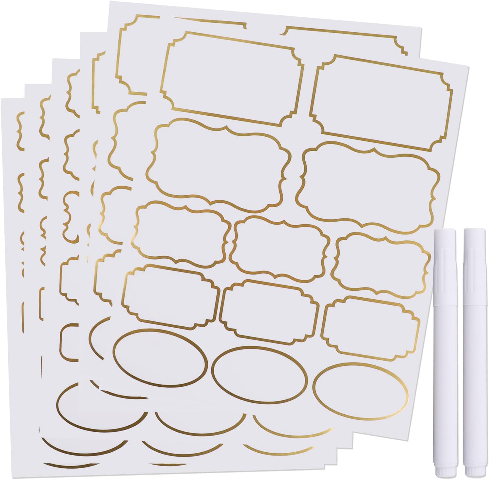 93pcs Kitchen Labels for Containers Kitchen Pantry Food Containers Clear Labels with Gold Border,Waterproof Bottle Labels Removable Write-On Sticker Labels Tags for Storage Bin, Food Container