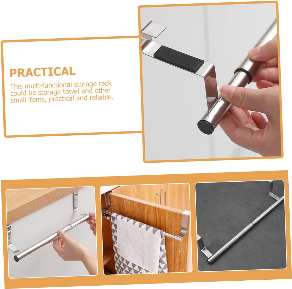 Over The Door Towel Rack Punch-Free Telescopic Stainless Steel Cabinet Door Hanging Bar Kitchen Bathroom Storage Organizer