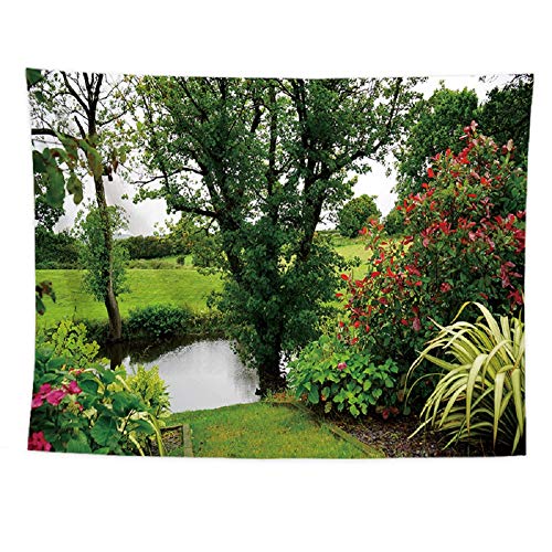 izielad Jardin Fleurs et Arbres Tapisserie Tenture Murale pour Dortoir Salon Chambre 130X150CM 51X59IN Cover