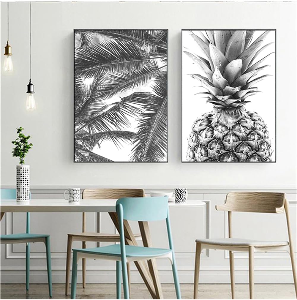 WUHBCZ Art Decor,Nordic Botanical Prints Palm Tree Leaves Wall Art Pineapple Poster Black White Canvas Painting Picture for Living Room Bedroom Kitchen Decor-30 * 50cm*2PCS (No Frame)