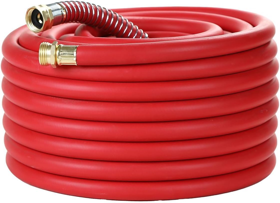 Garden Hose 75FT x 5/8”, Heavy Duty Rubber Hose, Water Hose with Five-Layered Braiding, Hot/Cold Water, 1000PSI Burst, 200PSI Working (Red)
