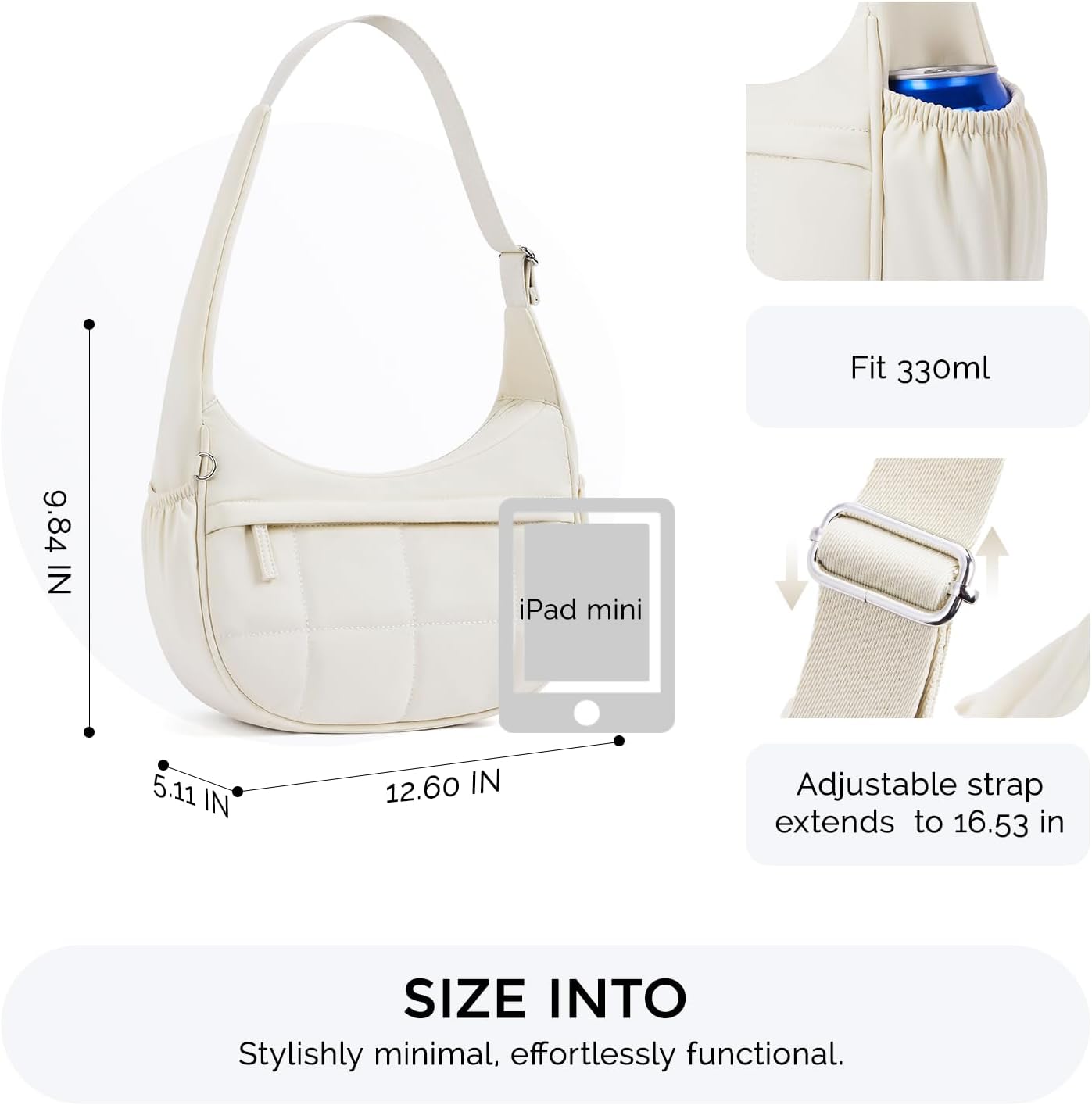 POIUGOYA Nylon Shoulder Bag For Women,Small Quilted Crescent Bag,Triple Zip Pocket Small Puffer Bag For Travel/Fitness - Image 3