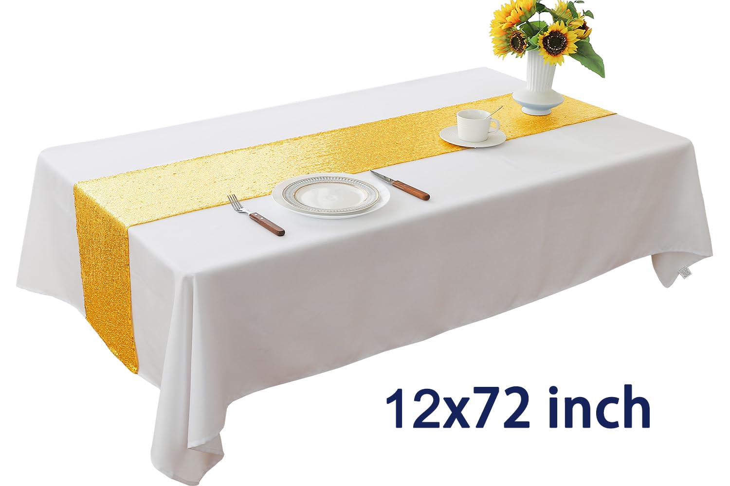 Gold Tischläufer - 10 Stück Pailletten Tischläufer 30,5 x 183,9 cm lang für Hochzeit Party Geburtstag Meeting Events Dekorationen