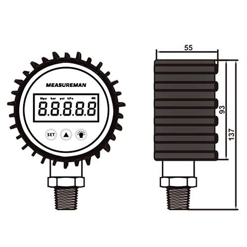 Miniatura 9 de MEASUREMAN Tamaño del dial de 3-18", medidor de presión digital, 0-100psibarMpaKpa, montaje inferior NPT de 14", precisión del 0.25%