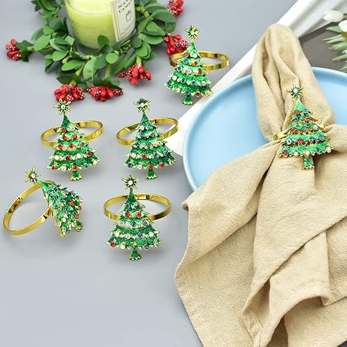 Set Of 12 Green Christmas Napkin Rings Set Holiday Table Decor Summer Wedding Valentines Day Easter Favors Accessories, Dinner Parties Home Table Decoration #TOP1