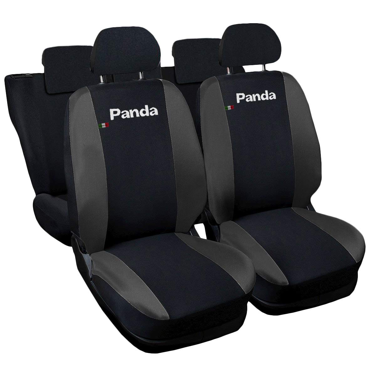 Rebeca Shop Coprisedili Auto Compatibili Panda Hybrid | Made In Italy | Set Coprisedile Anteriori e Posteriori | Accessori Interni (Versione Intera, Nero/Grigio Scuro)