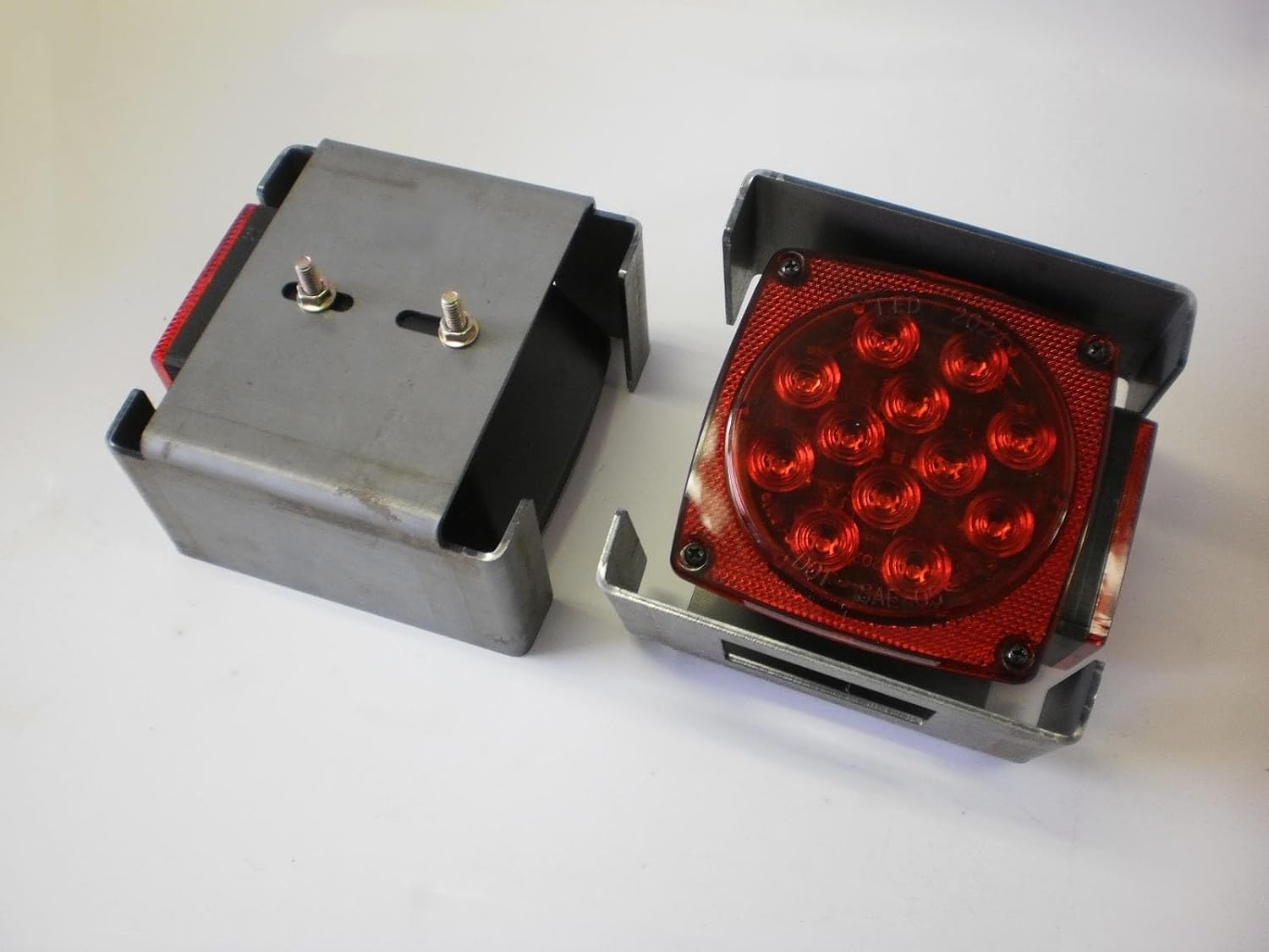 Replacement for Pair Steel 4" Tail Brake Light Guard Square Box Trailer Truck Over 80" Weld On OEM