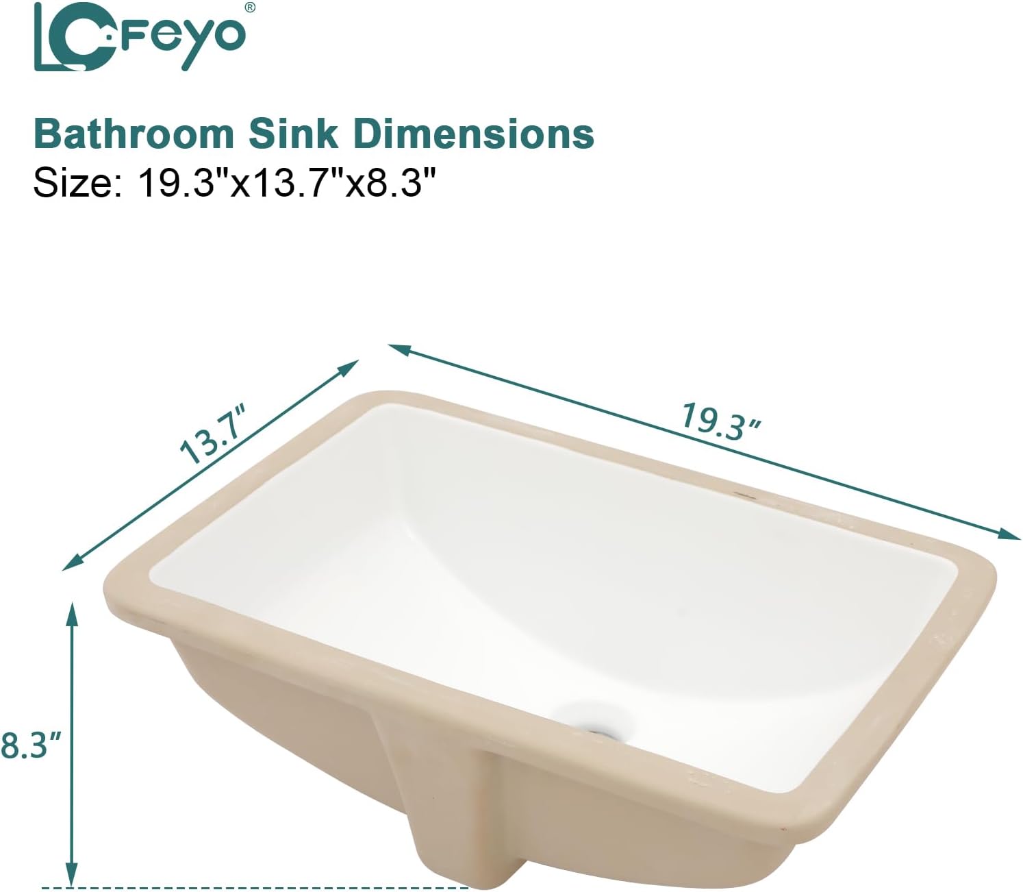 19''x14'' Undermount Bathroom Sink Rectangle Bathroom Sink White Porcelain Ceramic Sinks Vanity Sink Under Counter Basin Lavatory Sink Vessel Sink