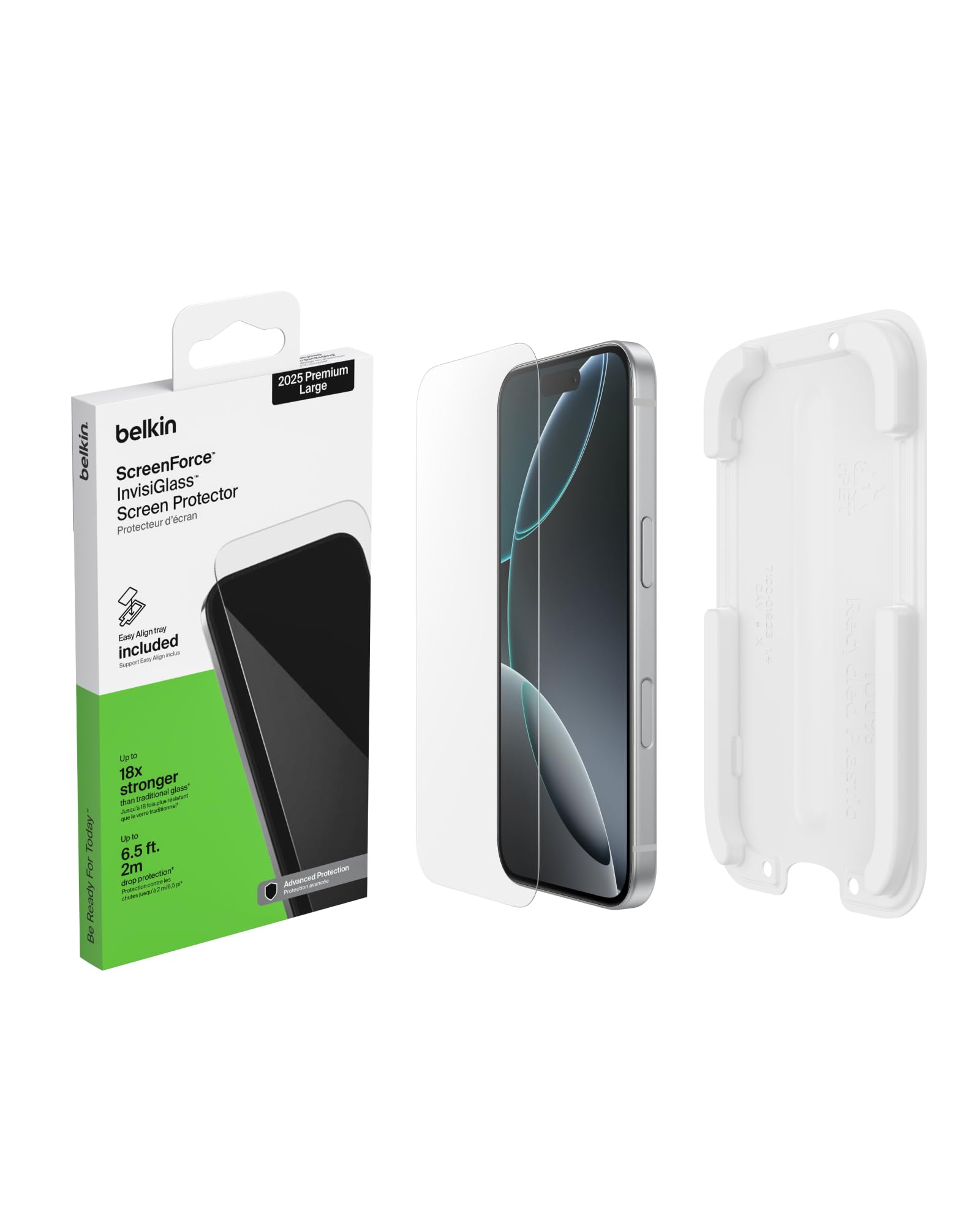 Belkin ScreenForce InvisiGlass Protector Pantalla iPhone 17 Pro Max, Cristal Reciclado, Protección Impactos y Arañazos, Bandeja de Alineación Fácil, Instalación Sin Burbujas, Compatible con Fundas