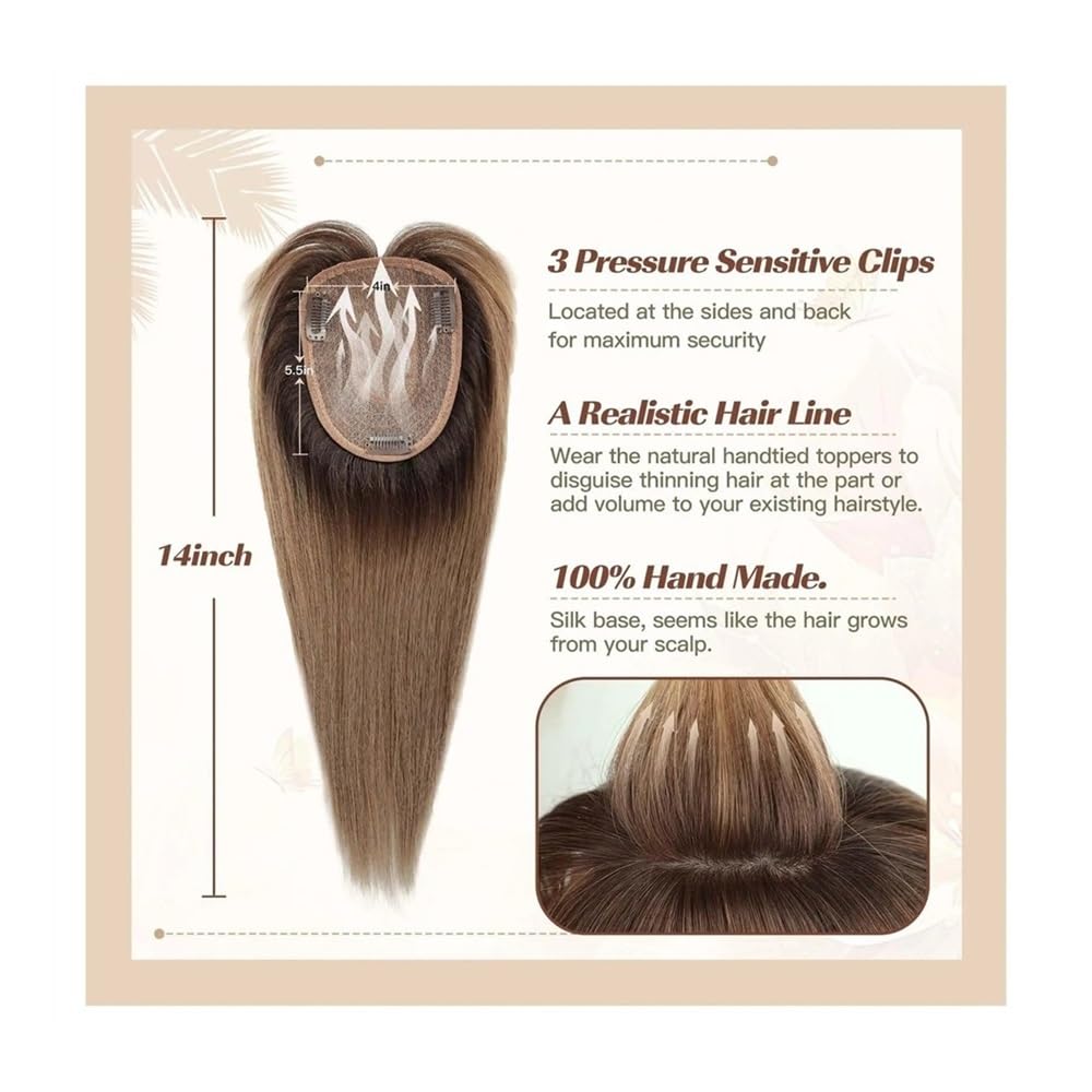 Parrucche Toppers for capelli umani con frangia for estensioni dei capelli | Clip base in seta da 4"x5,5" in pezzi di capelli Estensioni for capelli lisci da 14 pollici(Chocolate Brown)