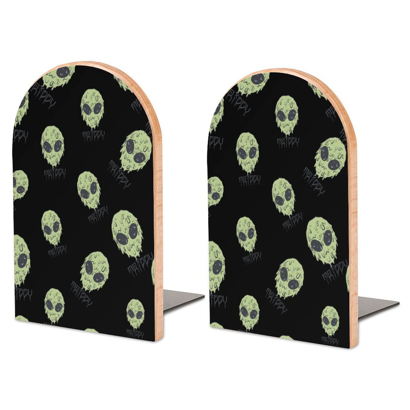 Trippy Alien Bookends Heavy Duty Book Stand 1 Pair for Home Office Shelves Decorative