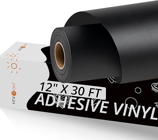 HTVRONT Black Permanent Vinyl, 12" x 30 FT - Permanent Vinyl for Cricut Machine, Self Adhesive Vinyl Roll Stickers for Decorations, Gifts, Mugs, Craft and Sign Cutters(Matte Black)