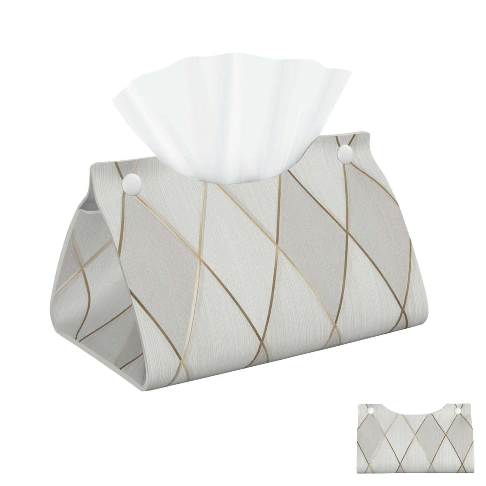 Profile Geometric Ivory Gold Tissue Box Cover Square Cube Boxes