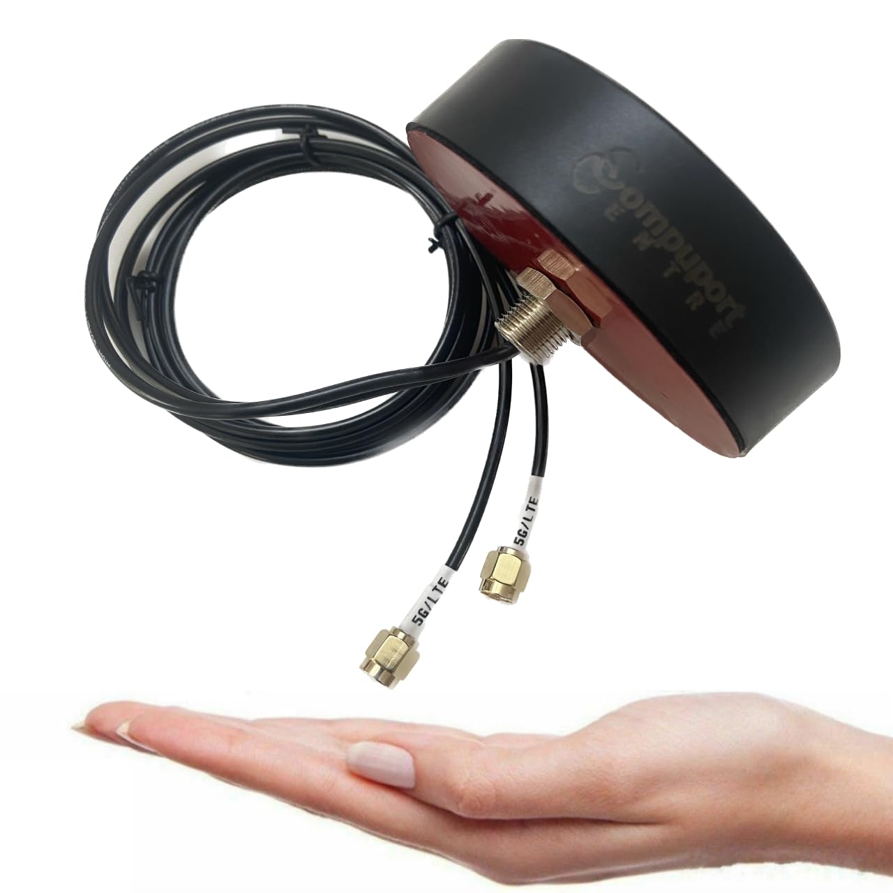CompuPort 5G LTE Puck Antenna MIMO Omni-Directional with Dual-Diversity 2x3' SMA Male Connector Cables Designed to Work with Sierra Airlink, Teltonika, Microhard, DiGi, or Any SMA modems