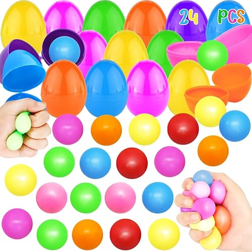 Paquete de 24 huevos vacíos de Pascua con bolas de estrés de aumento lento para niños, recuerdos de fiesta de Pascua, juguetes para ansiedad en el