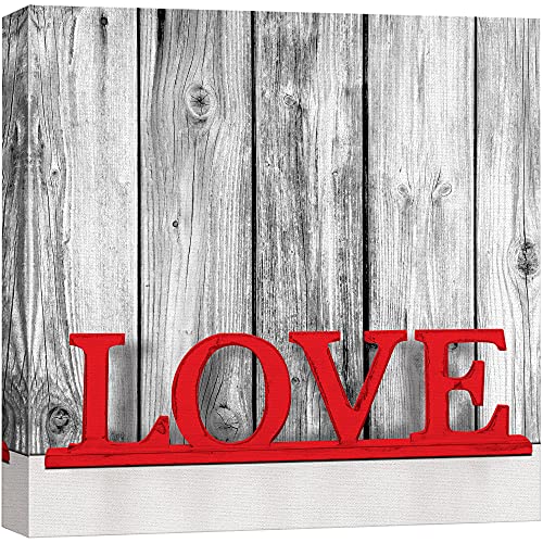 wall26 Canvas Print Wall Art Pop of Color Love Sign with Wood Panels People Family Typography Realism Chic Scenic Relax/Calm Multicolor for Living Room, Bedroom, Office - 16'x16'