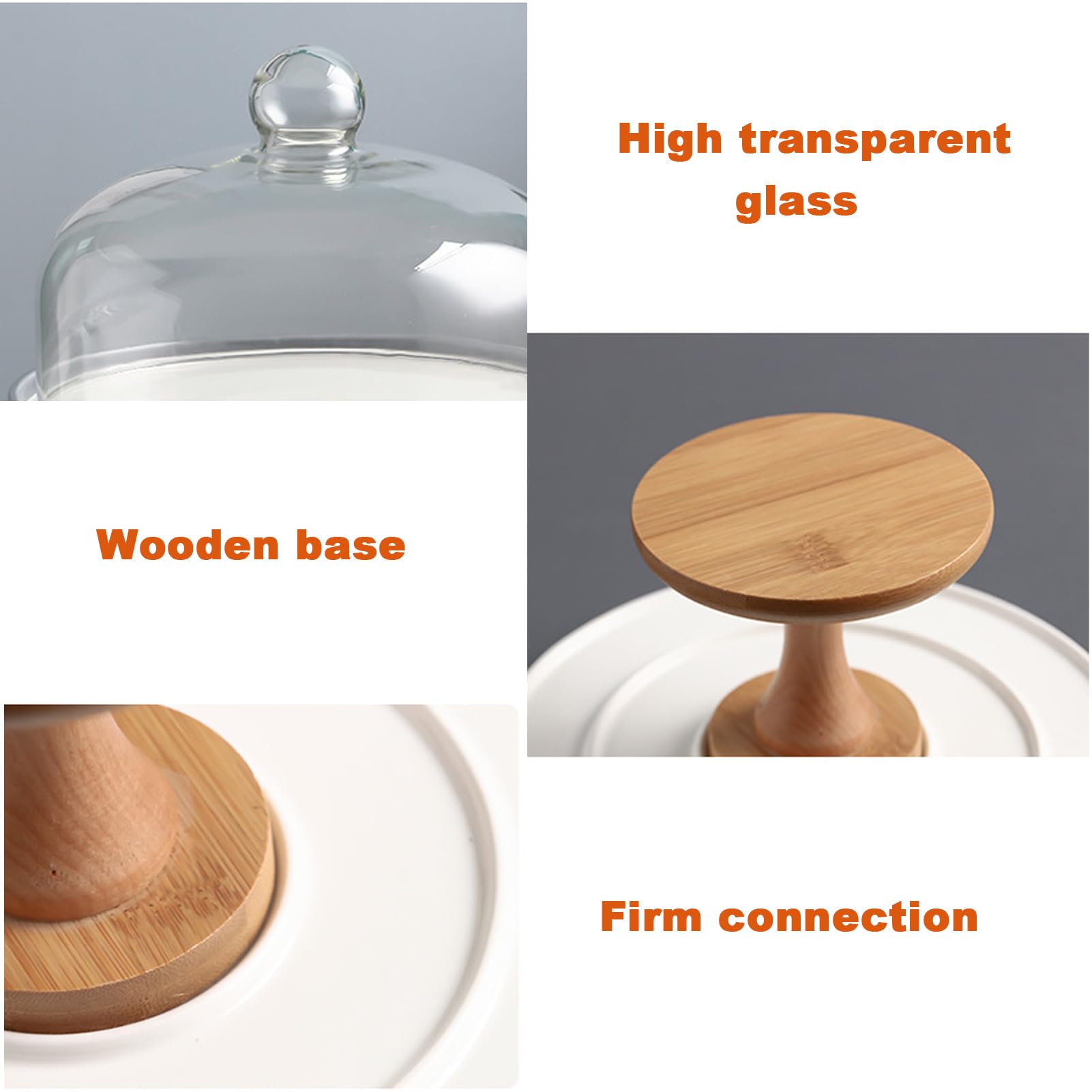 Dxcaicc Pie de Pastel 12 Pulgadas, Placa de Pastel con Tapa Soporte de Madera para Pastel con Pantalla de cúpula Soporte de Postre para Fiesta, Boda, cumpleaños, Baby Shower,A,10 Inch
