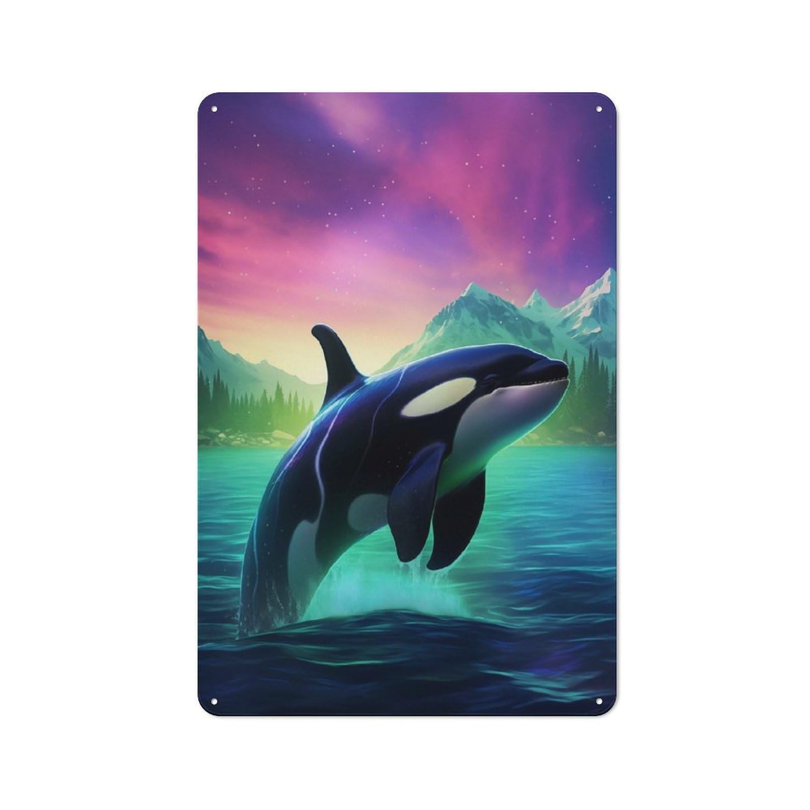 Junmoney Orca Whale Killer Northern Tin Wall Plaque 30X20cm With For Bar Or Restaurant, Housewarming Wall Decor For People Furnishing Bar And Restaurant